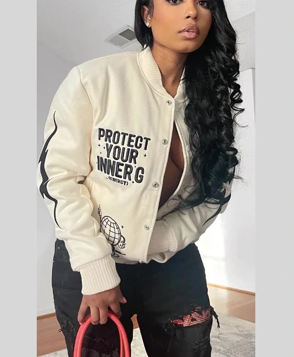 Buy Protect Your Inner G Gang White Varsity Jacket