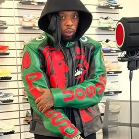 Buy Rapper Westside Gunn Black and Green Moto Leather Jacket