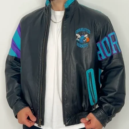 Charlotte Hornets Vintage Leather Zipper Jacket