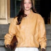 Emilia Mernes NYFW 2026 Brown Leather Jacket