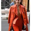 Gigi Hadid Orange Leather Coat