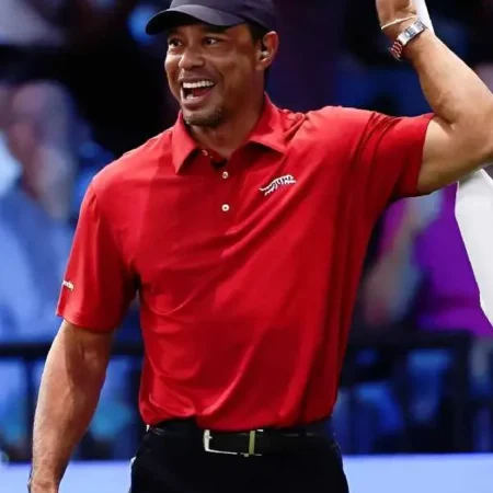 JUP vs BOS Tiger Woods Red Polo Shirt