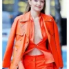 Orange Leather Coat for Women