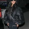 Rihanna Black Oversized Leather Bomber Jacket