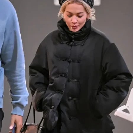 Rita Ora Black Satin Puffer Jacket