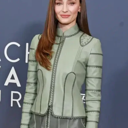 Sophie Turner Green Leather Jacket