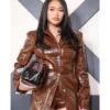 Sunisa Lee Off-White Fashion Show Leather Coat