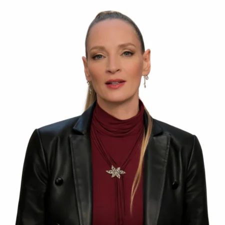 Uma Thurman Leather Blazer