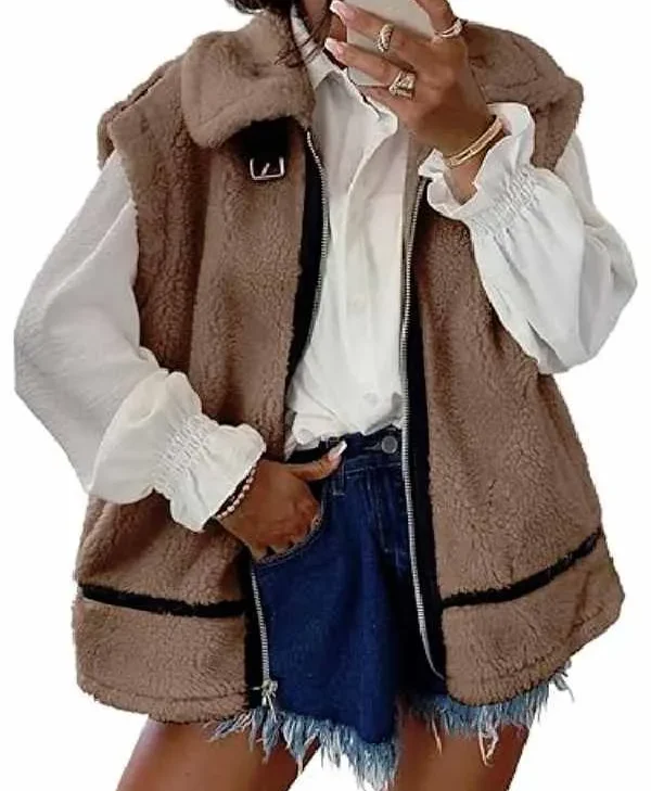 Wild Vacation Rentals 2026 Sherry Cola Fuzzy Fleece Vest For Sale