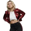 Zara Larsson Red Metallic Faux Leather Jacket
