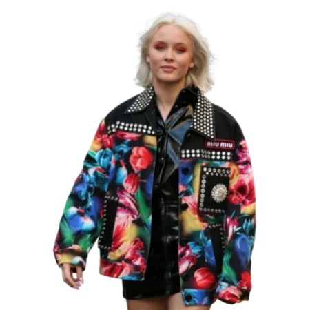 Zara Larsson Studded Floral Multicolor Jacket