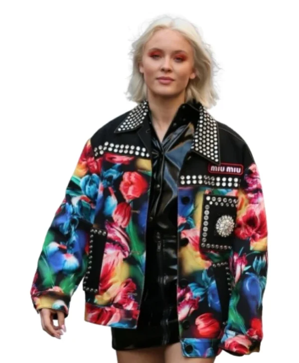 Zara Larsson Studded Floral Multicolor Jacket