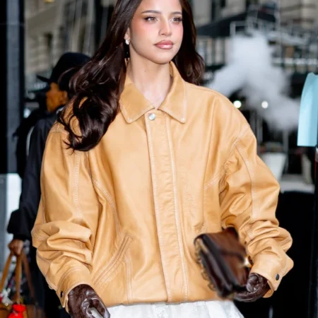 buy Emilia Mernes NYFW 2026 Brown Leather Jacket