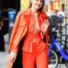 buy Gigi Hadid Orange Leather Coat