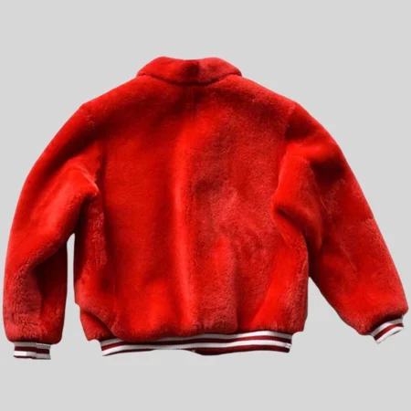 buy Red Fur Sheep Bomber Jacket