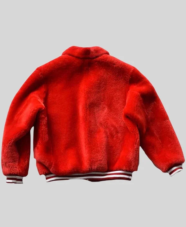 buy Red Fur Sheep Bomber Jacket