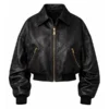 buy Rihanna Black Oversized Leather Bomber Jacket