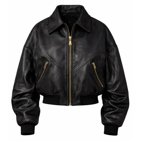buy Rihanna Black Oversized Leather Bomber Jacket