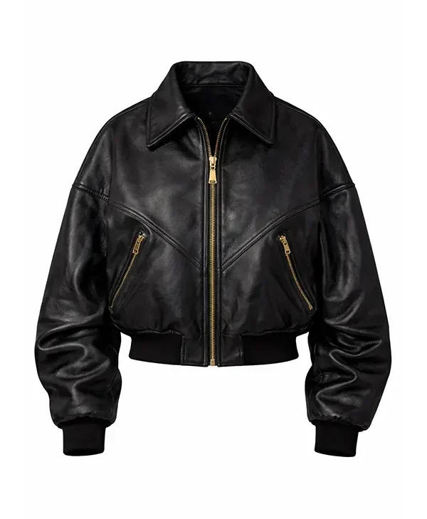 buy Rihanna Black Oversized Leather Bomber Jacket