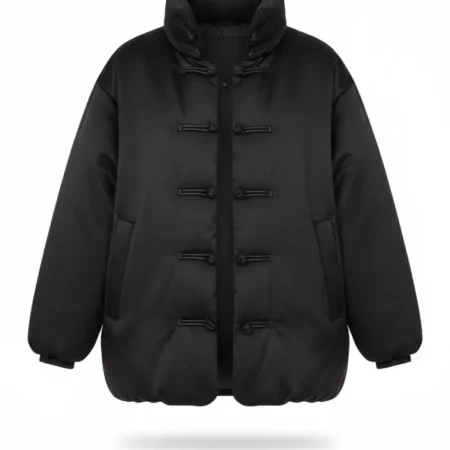buy Rita Ora Black Satin Puffer Jacket