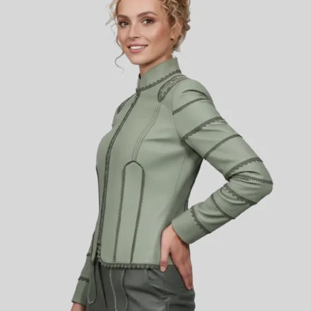 buy Sophie Turner Green Leather Jacket