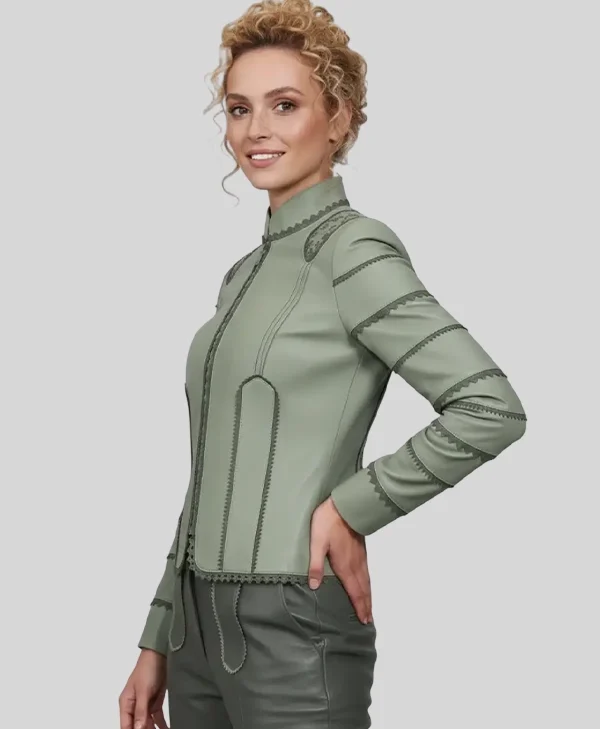 buy Sophie Turner Green Leather Jacket