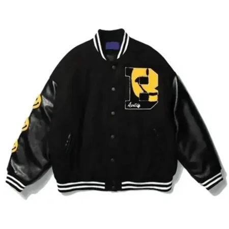 A$ap Rocky Awge Smiley Kaptial Acid Black Varsity Jacket