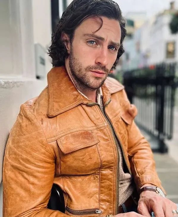 Aaron Taylor-Johnson Brown Leather Jacket