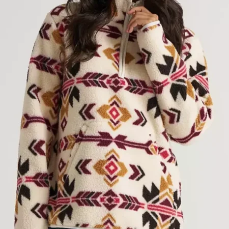Aztec Pattern Half Zip and Pullover Sherpa Jacket