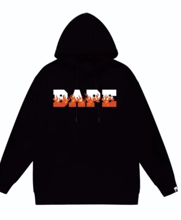BAPE Flame Print Black Pullover Hoodie