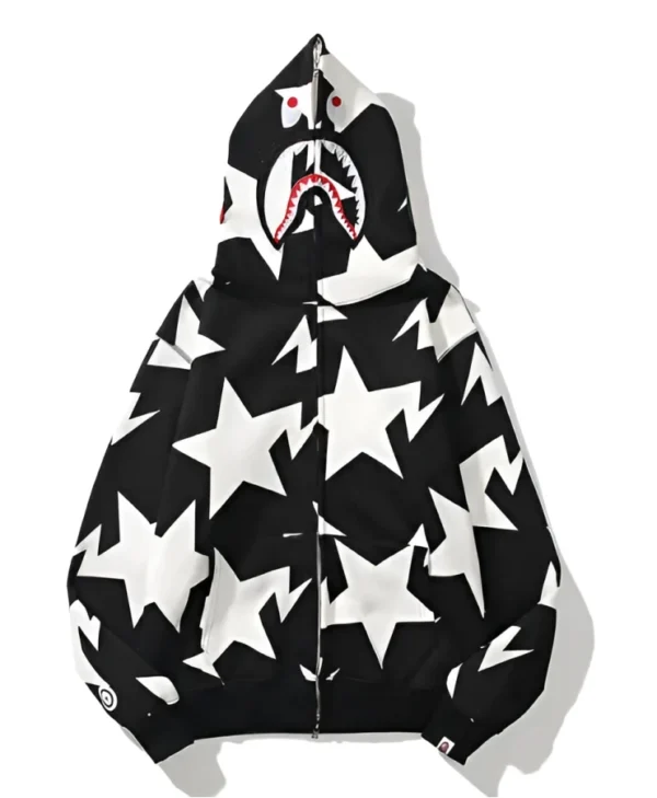 BAPE Shark Black And White Star Hoodie