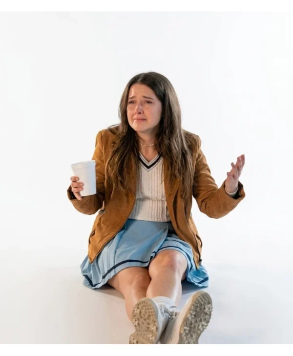 Beef S02 Cailee Spaeny Brown Suede Leather Jacket For Sale