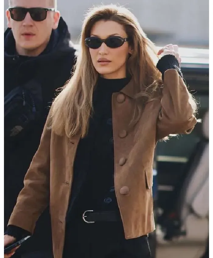 Bella Hadid MFW Brown Suede Jacket
