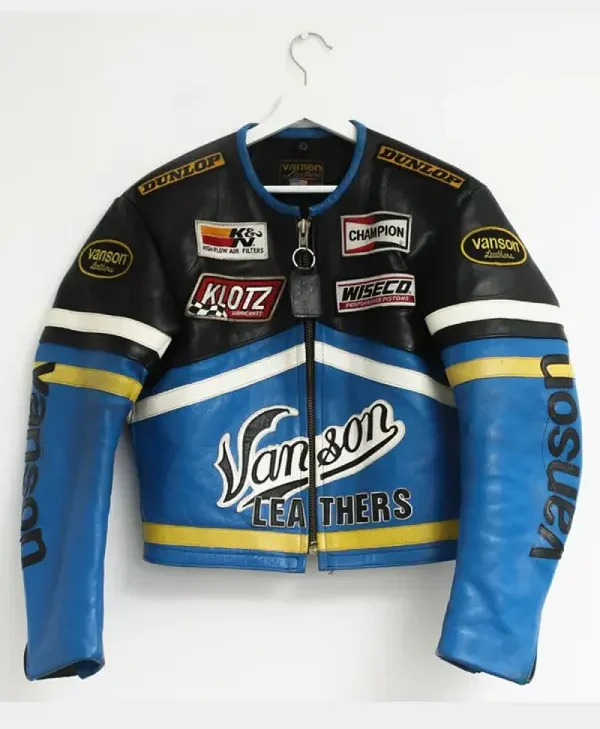 Blue Vanson Leather Motorcycle Jacket