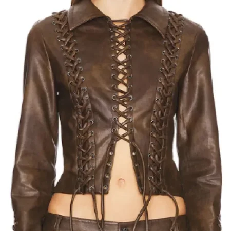 Buy Marshals Arielle Kebbel Brown Lace Up Leather Jacket