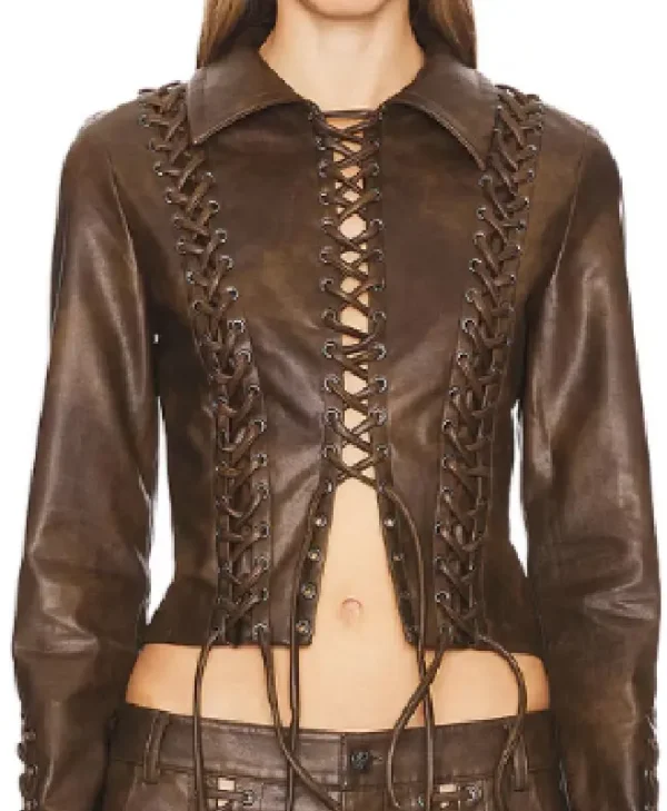 Buy Marshals Arielle Kebbel Brown Lace Up Leather Jacket