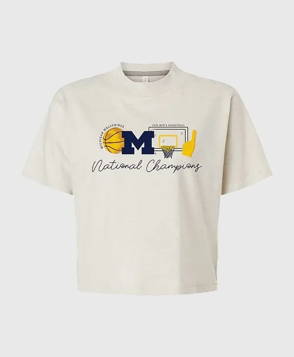 Buy Michigan Wolverines Basketball National Champions Sketch Element Boxy T-Shirt