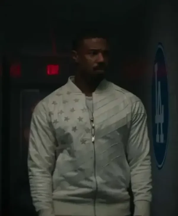 Creed III Michael B. Jordan White Zip Bomber Jacket