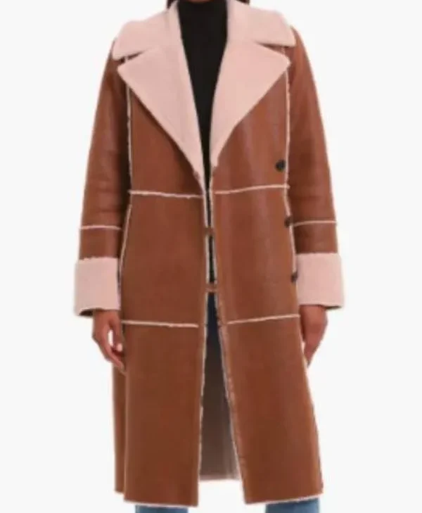 Get Top Chef S22 Gail Simmons Sherpa Leather Trench Coat