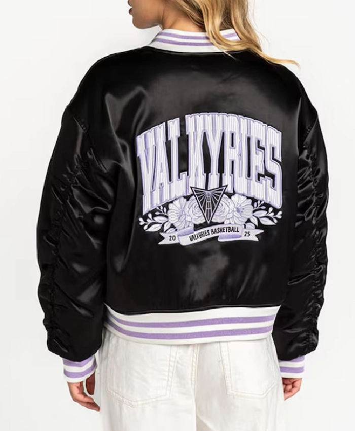 Golden State Valkyries Black Satin Bomber Jacket For Sale