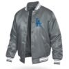 LA Dodgers Gray Satin Full Snap Varsity Jacket