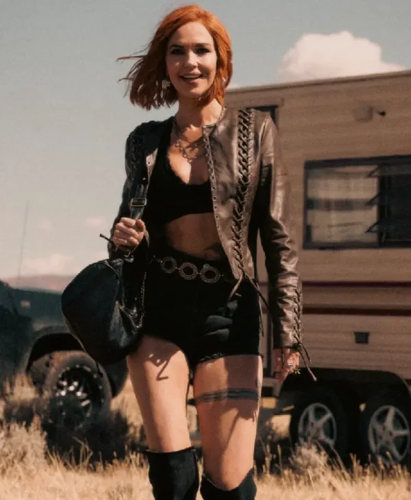 Marshals Arielle Kebbel Brown Lace Up Leather Jacket