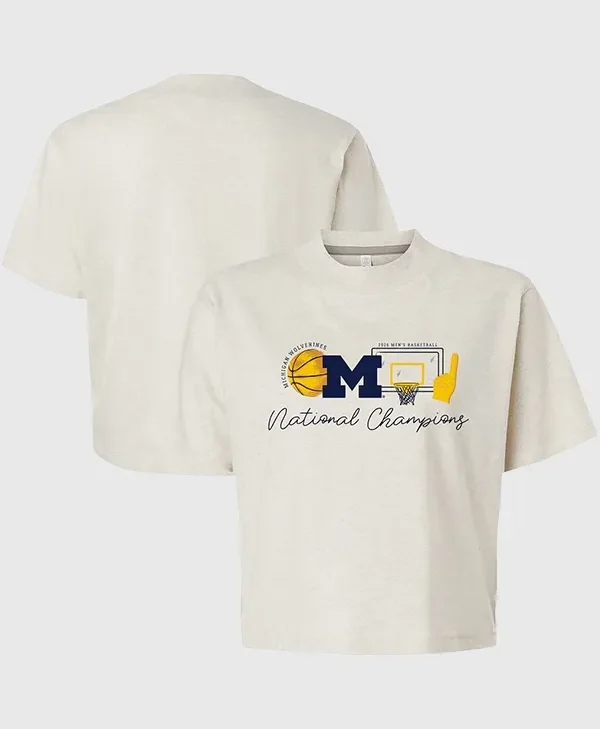 Michigan Wolverines Basketball National Champions Sketch Element Boxy T-Shirt
