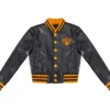 New York Knicks Black And Orange Leather Varsity Jacket
