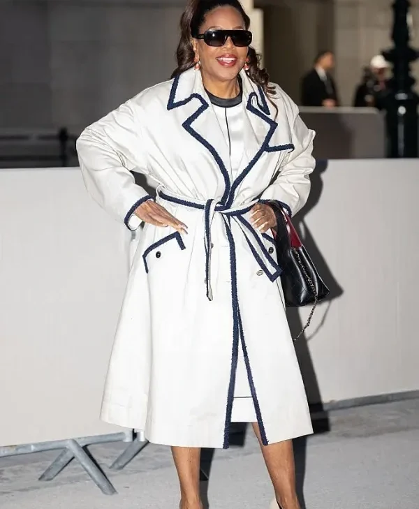 Oprah Winfrey Paris Fashion Week 2026 Contrast Trim Coat