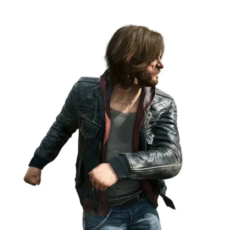 Samson Gameplay Distressed Black Leather Jacket For Sale