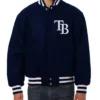 Tampa Bay Rays Full-Snap Wool Navy Varsity Jacket