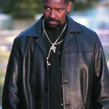 Training Day Denzel Washington Black Leather Coat