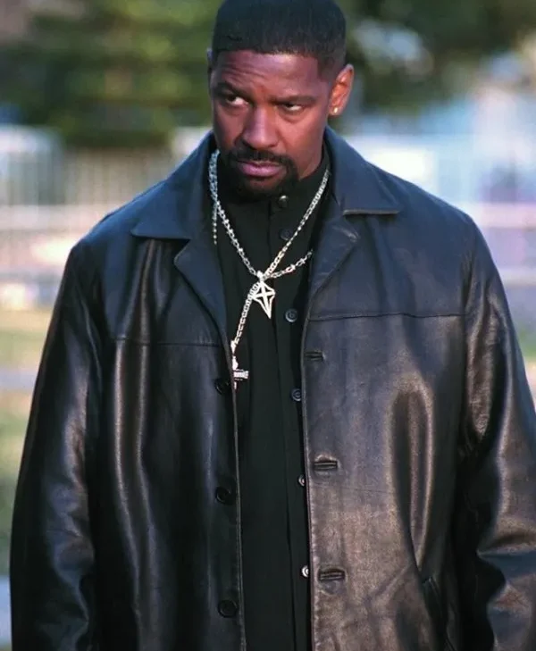 Training Day Denzel Washington Black Leather Coat