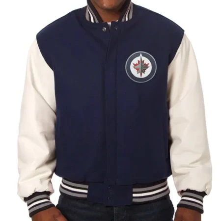 Winnipeg Jets Blue and White Two-Tone Varsity Jacket